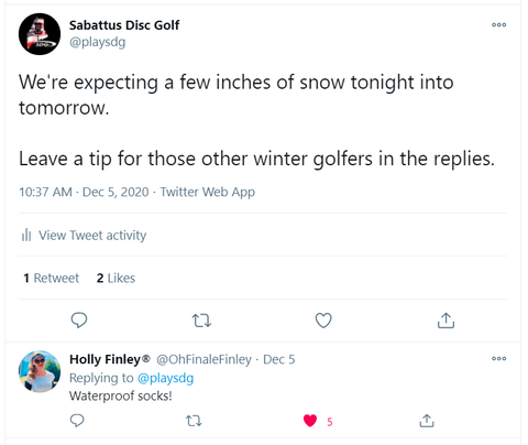 sdg tweet about winter disc golf 