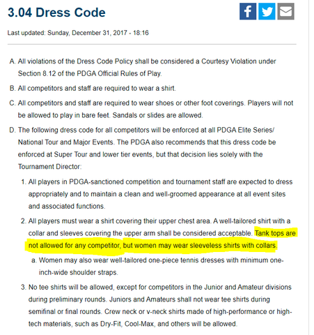 PDGA guidelines regarding clothing during tournaments.
